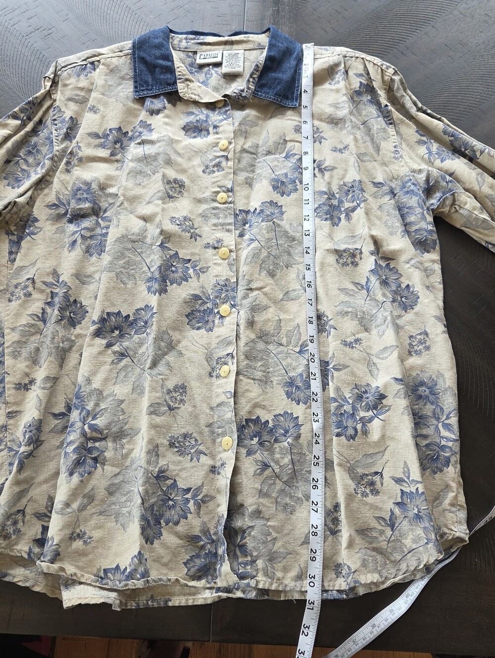 Vintage Capacity Woman Linen Blend Blue Floral Button Down Shirt Denim 2X - Picture 10 of 11